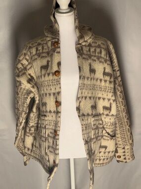 Vintage Handmade Wool Hooded Jacket – Southwestern Aztec Pattern